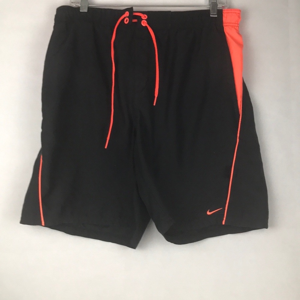 Nike Men’s Black and Neon Orange Board Shorts Size M